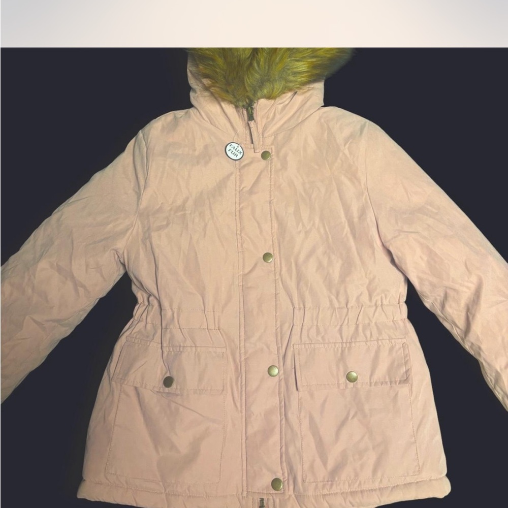 Pink Hooded Jacket with Faux Fur cheetah Trim